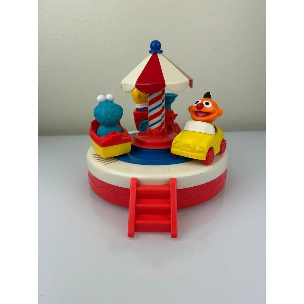 Illco Sesame Street Carousel Express Toy Moving Chime Cookie Monster Ernie VTG